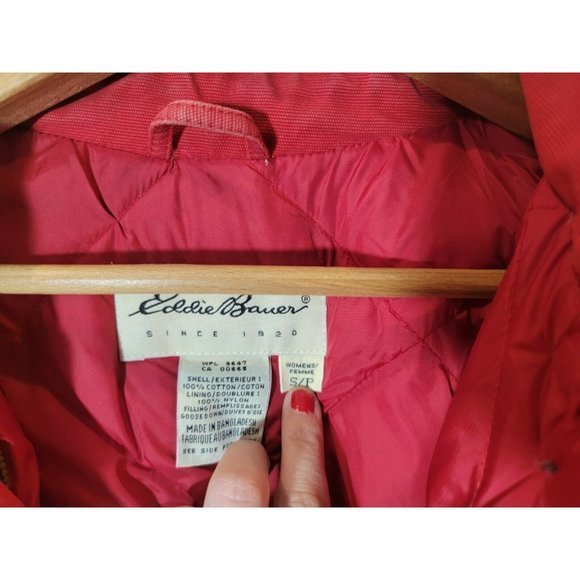 Women Eddie Bauer Small S Canvas Jacket Heavy Red - Picture 6 of 12